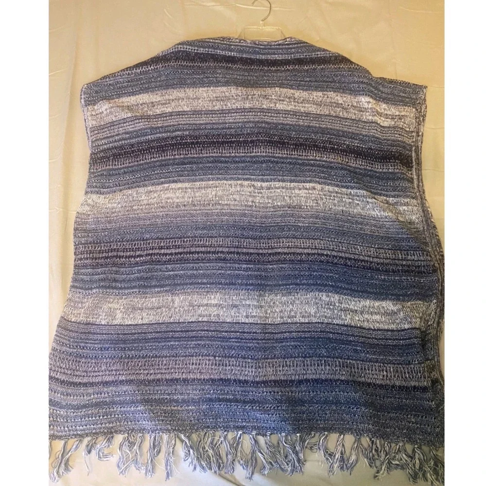 Tommy Bahama Poncho Womens One Size Blue Striped Fringe Knit Beach Cover Up Boho